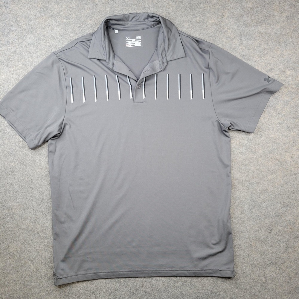 Under Armour Polo Shirt Mens Large Gray Solid HeatGear Golf Performance Top‎